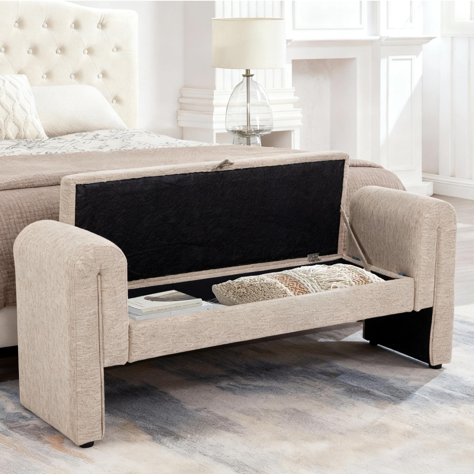 60 Inch Velvet Storage Bench Modern Minimalist Entryway Living Room Bedroom