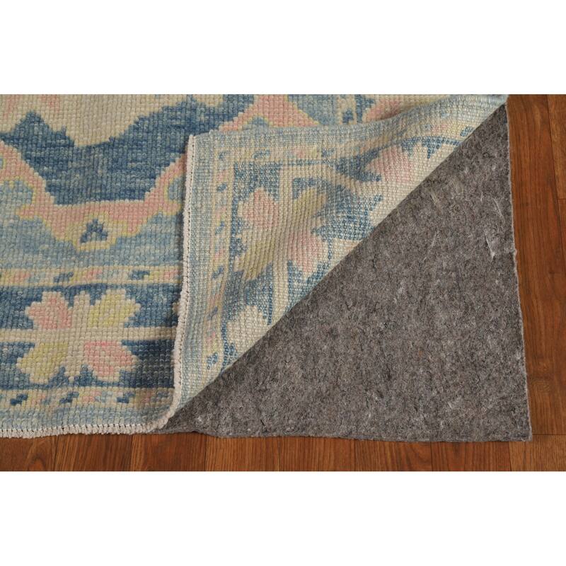 Hand Knotted Oriental 100% Wool Carpet Transitional Geometric Navy Blue & Blues Oushak Runner Rug - 11' 4'' X 3' 5''