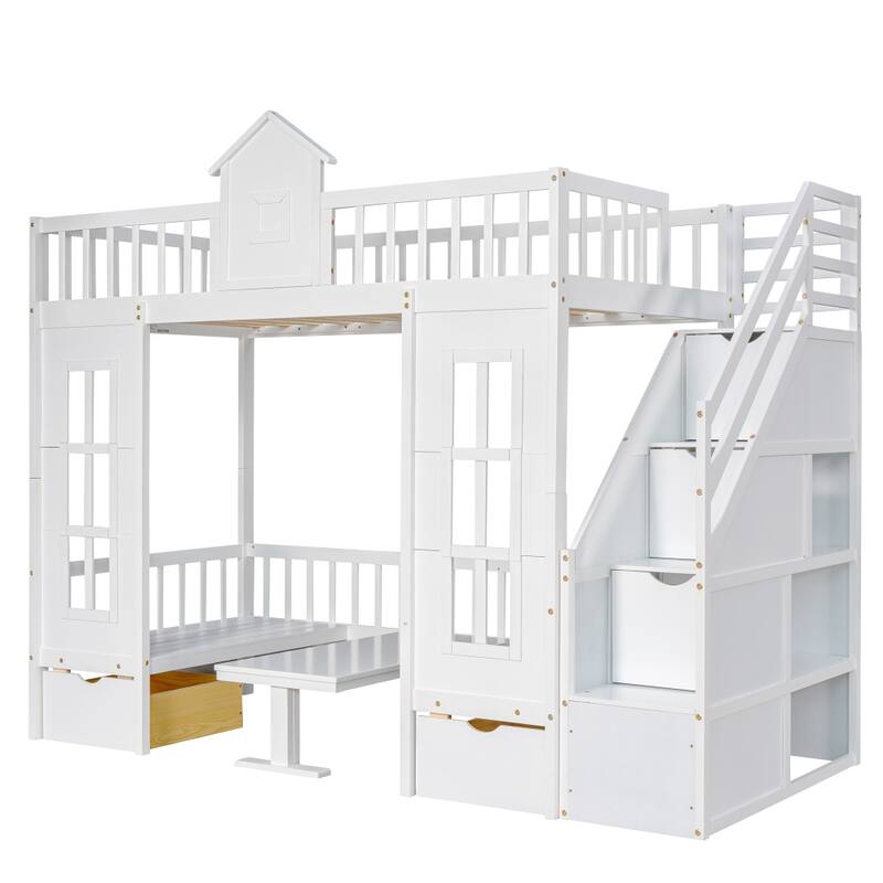Twin over Twin Bunk Bed with Changeable Table