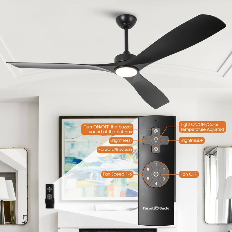 60" Modern Black ABS Propeller Indoor Ceiling Fan with Light and Remote