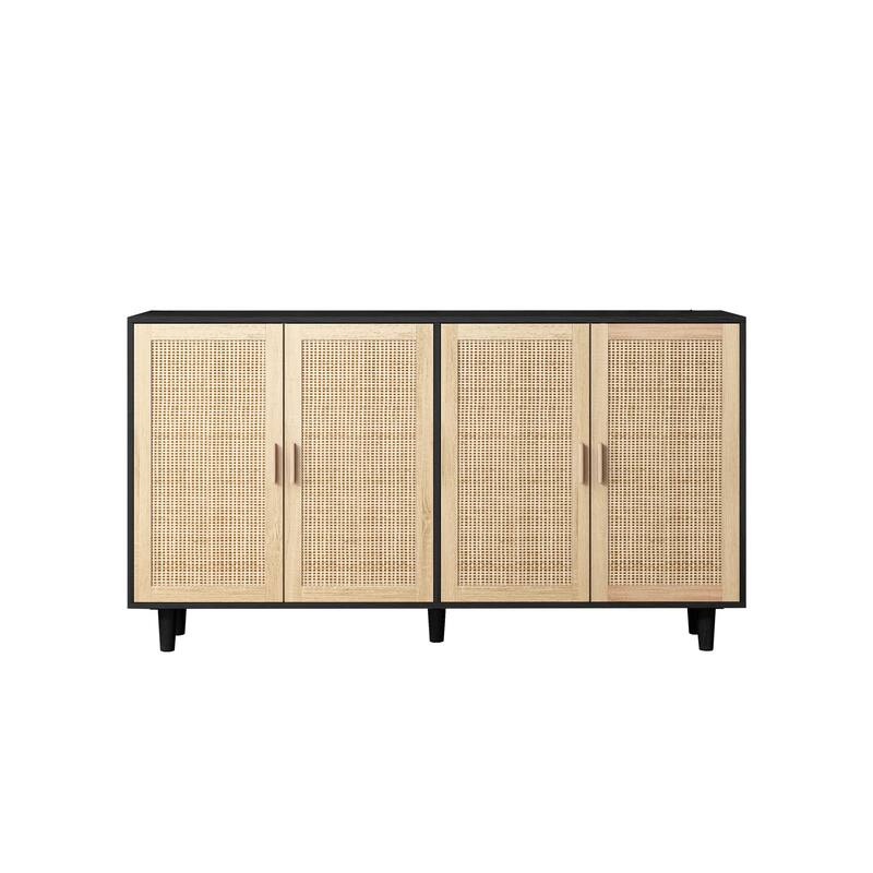 Rattan Decorating Buffet Cabinet File Cabinet, Rustic Coffee Bar Cabinet Sideboard Cabinet with Adjustable Shelves