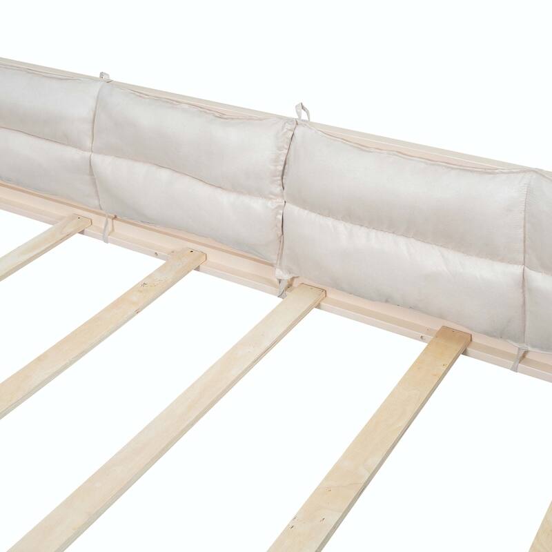 Upholstered Platform Bed with Guardrail and Pillow