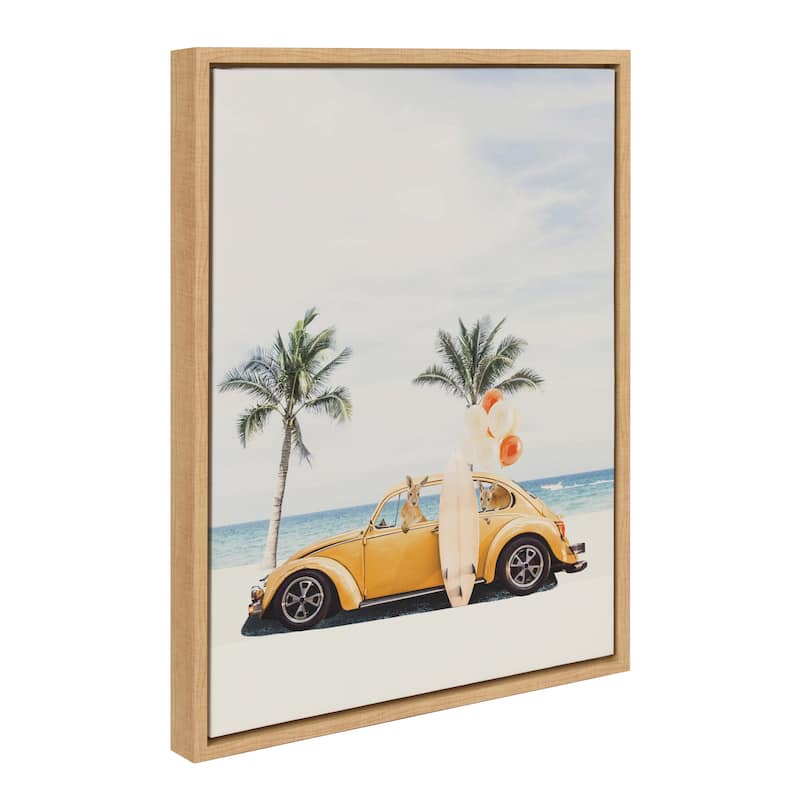 Kate and Laurel Sylvie Kangaroo Summer Adventures Framed Canvas by July Art Prints - 18x24 - Natural