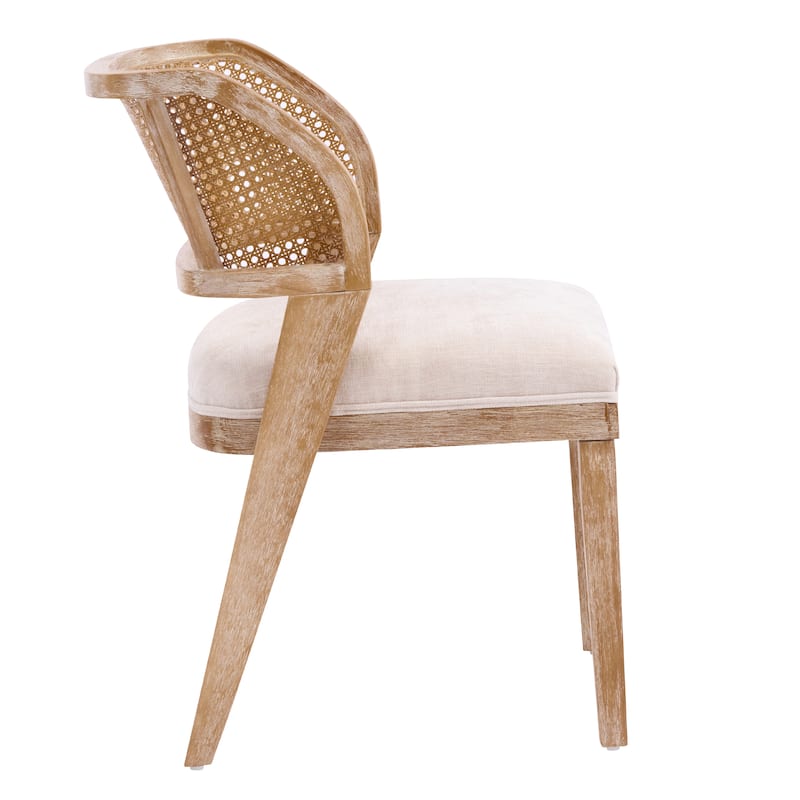 Christopher Knight Home - Upholstered Rattan Back Dining Chair with Curved Wood Frame & Cushioned Seat - 20.87"W