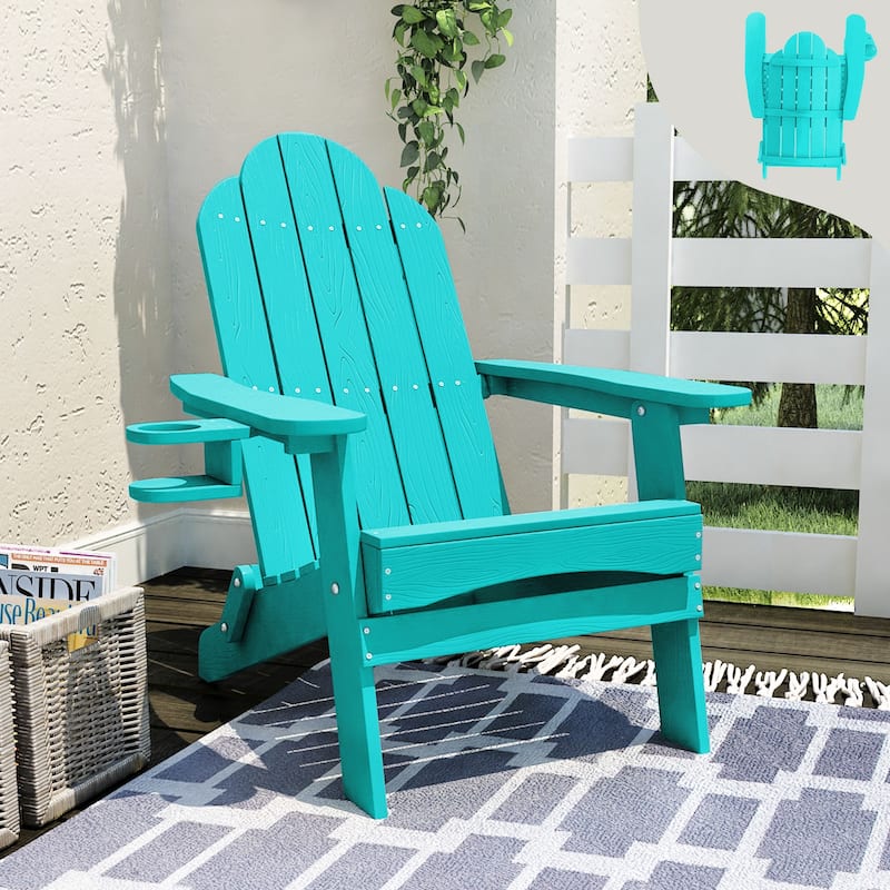 Foldable HDPS Weather Resistant Patio Adirondack Chairs With Cup Holder Set of 6 - 35"D x 30"W x 36.2"H