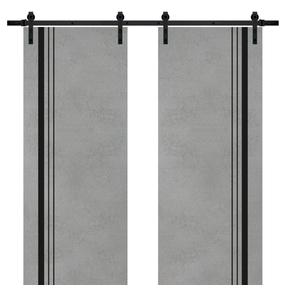 SartoDoors Planum 0011 | Closet Door Double Barn Door | Solid Wood | Hardware Set | 36x80, Concrete Bedroom Door Bathroom Door