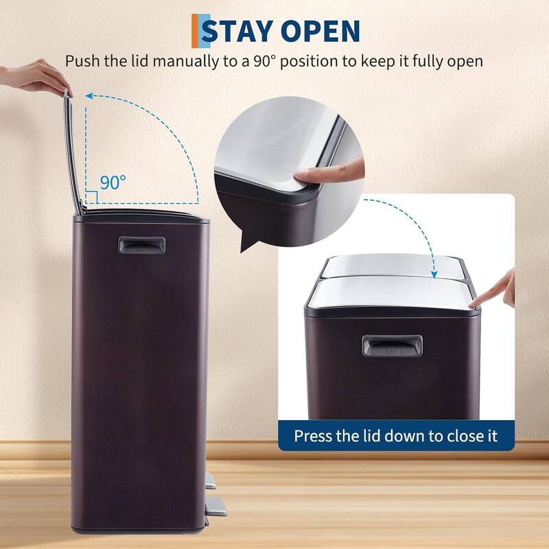 2 x 8 Gallon Dual Compartment Kitchen Trash Can, Garbage Can with Lid