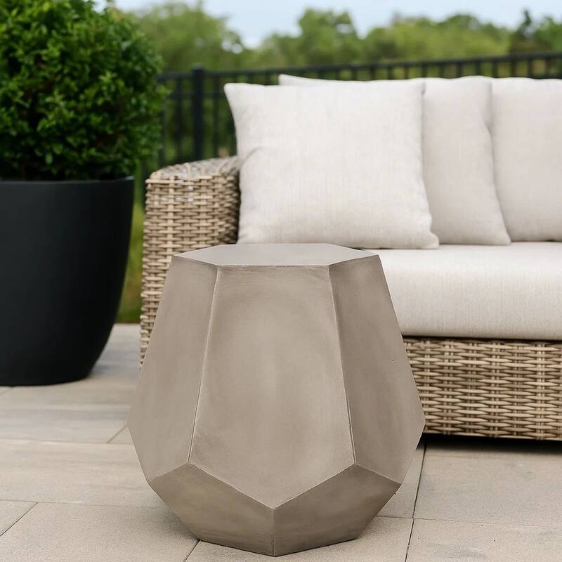 Gary Outdoor Side Accent Table, Geometric, Gray Faux Concrete, 21 Inch