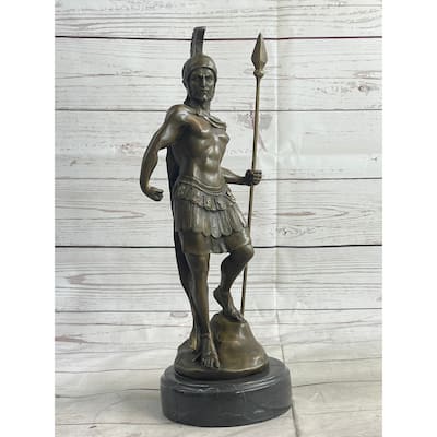 Vintage Signed Knight Warrior Bronze Statue Dalou Deco Sculpture Figurine Art