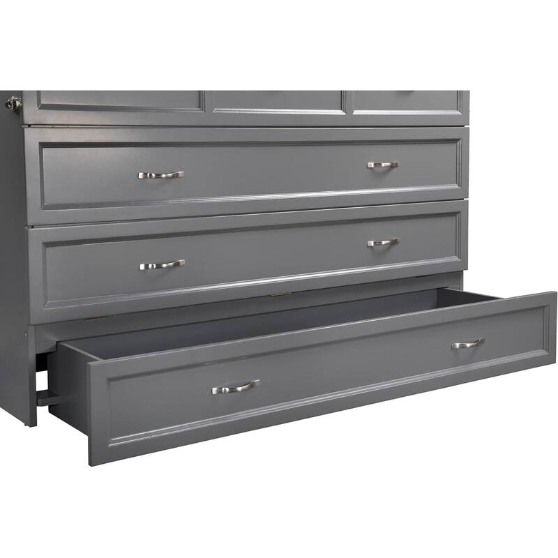 Murphy Bed Chest with Charging Station - Space Saving Fold Out Bed - Modern Grey Storage Furniture