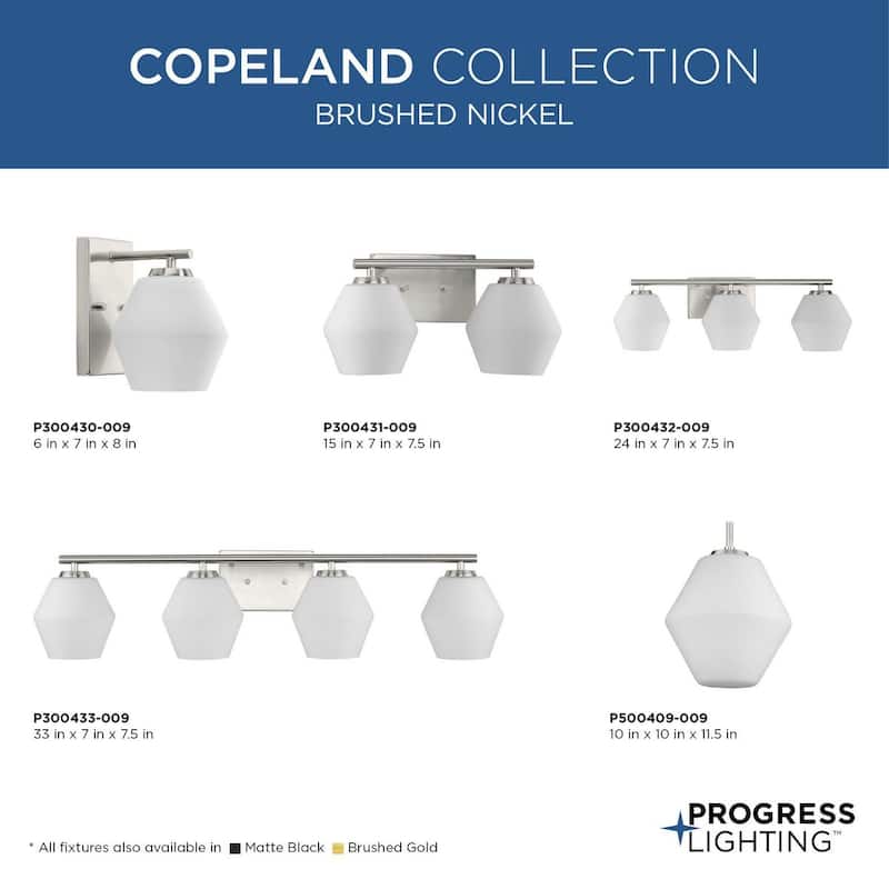 Copeland Collection Two-Light Brushed Nickel Mid-Century Modern Vanity Light - 15 in x 7 in x 7.5 in