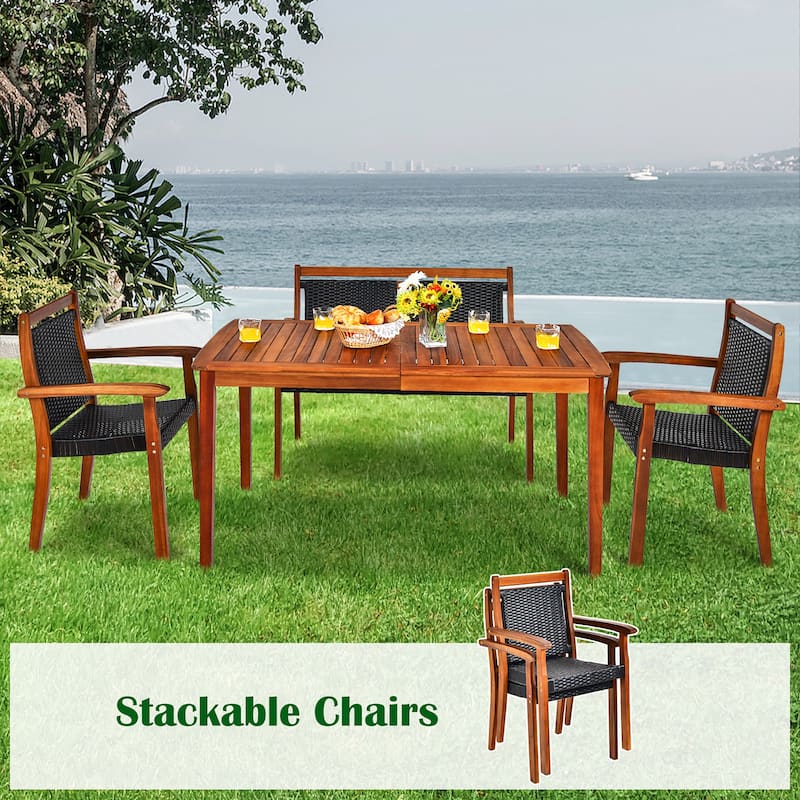 Costway 4PCS Patio Rattan Dining Furniture Set Acacia Wood Frame - See details