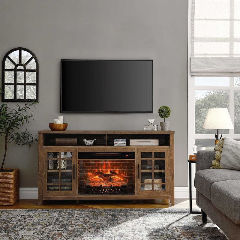55” Fireplace TV Stand with 23‘’ Electric Fireplace,Modern Entertainment Center for 65‘’ TVs - Natural