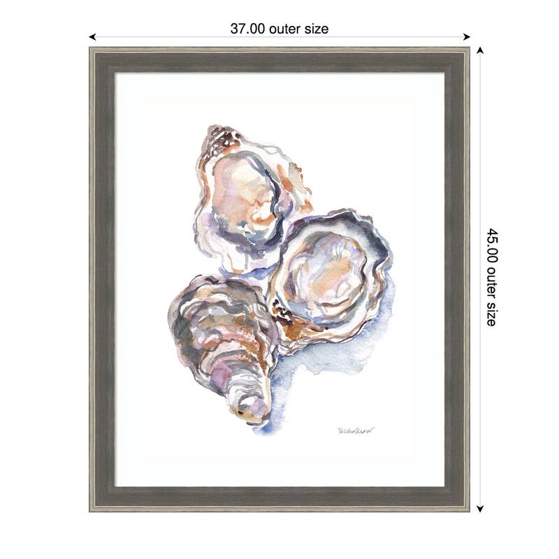 3 Oysters by Patricia Shaw Wood Framed Wall Art Print - Cottage Grey Silver - 37 x 45 in