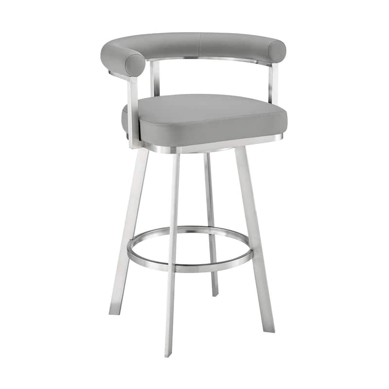 Weni 26 Inch Swivel Counter Stool, Barrel Open Back, Light Gray, Chrome