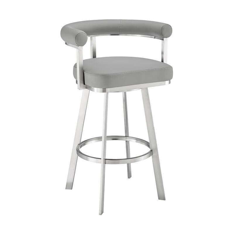 Weni 30 Inch Swivel Barstool Chair, Barrel Open Back, Light Gray, Steel