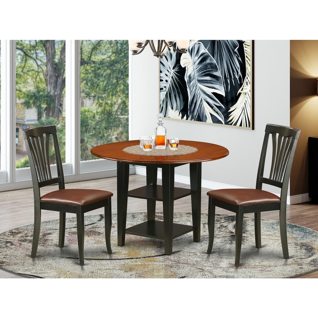 HomeStock 3-Piece Black and Cherry Finish Round Solid Wood Top Dining Table Set