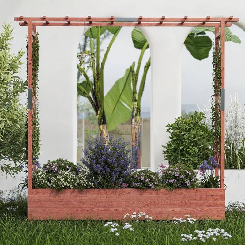 Freestanding Garden Bed Raised Wooden Planter Box with Trellis