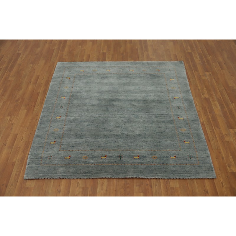 Hand Knotted Oriental 100% Wool Carpet Tribal Animal Pictorial Greys & Charcoal Gabbeh Area Rug - 5' 11'' X 6' 1''