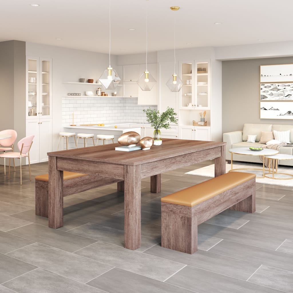 Set of 2 Lac Vieux Storage Bench Brown