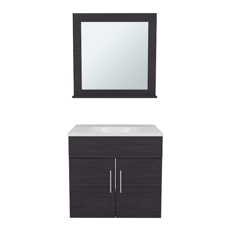 Bathroom Mirror Cabinet with Two Interior Shelves, Wall-Mounted Storage Black