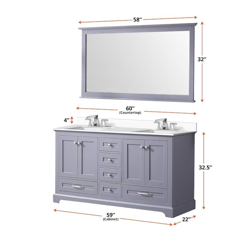 Dukes 60 in. W x 22 in. D Dark Grey Double Bath Vanity and White Quartz Top