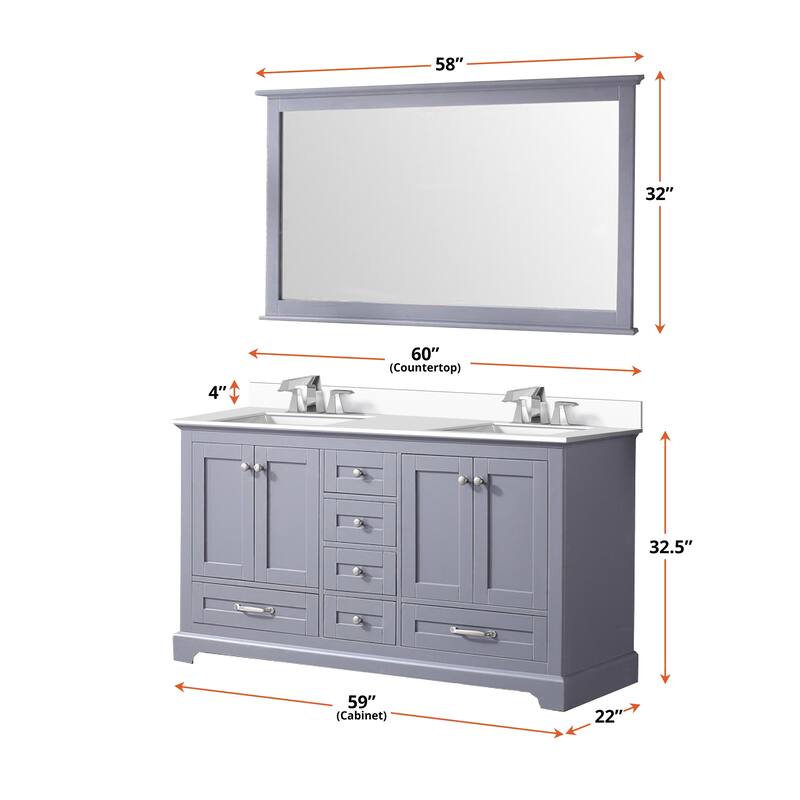 Dukes 60 in. W x 22 in. D White Double Bath Vanity, Cultured Marble Top, and 58 in. Mirror
