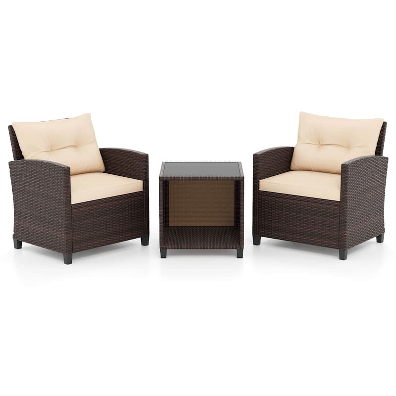 Costway 3 PCS Patio Sofa Set with Cushions & Tempered Glass Tabletop - See Details