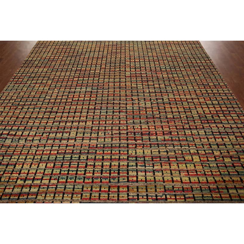 Colorful Checkered Moroccan Modern Area Rug Hand-Knotted Wool Carpet - 9'0"x 12'4"