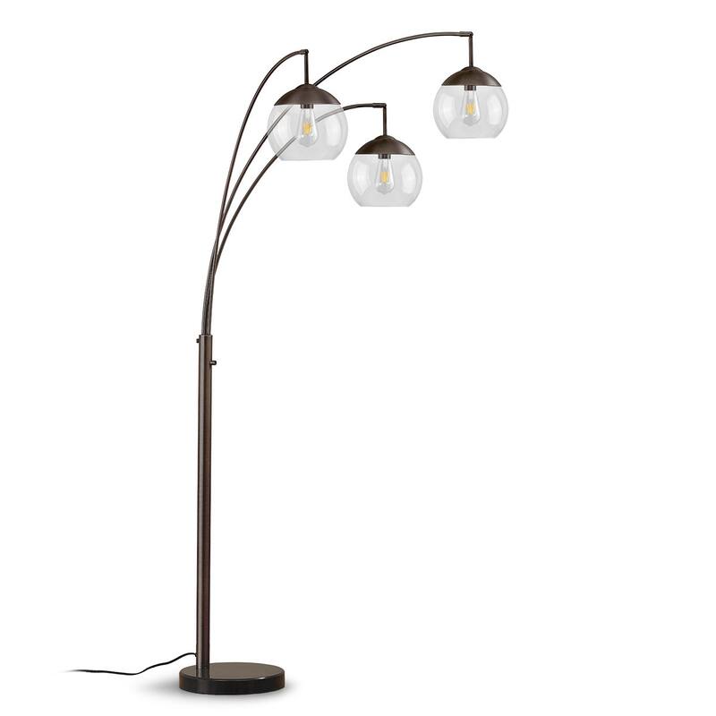 Metro 84"H Glass Globe 3-Light LED Dimmable Arch Floor Lamp with LED Vintage Bulbs - DarkBronze/GlassClear