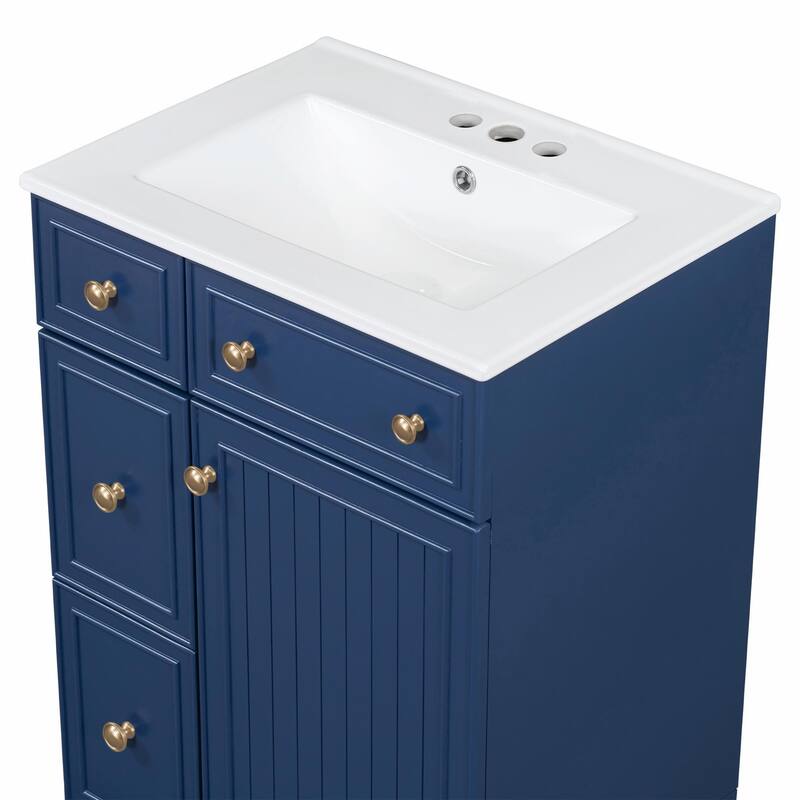 24-Inch Bathroom Vanity Cabinet with Ceramic Sink - 2 Drawers and 1 Door
