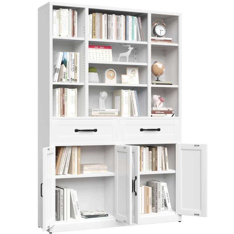 71" Tall Industrial Bookcase with Doors, Drawers & Adjustable Shelves - Metal Storage Cabinet for Office, Living Room