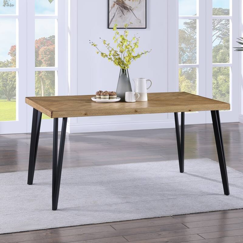 Reclaimed 60" Length Wood Texture and Iron Dining Table - N/A