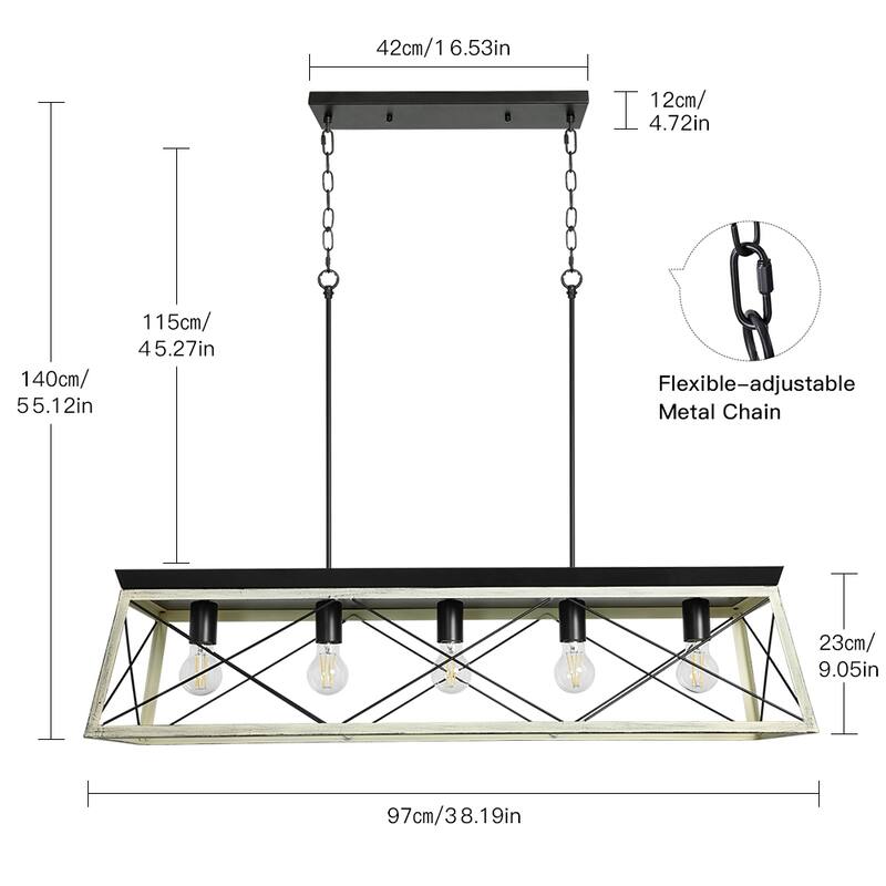 Depuley Industrial Metal Rectangle Kitchen Island Chandelier Black