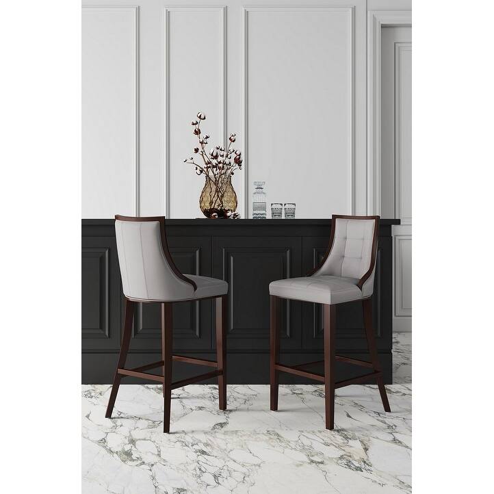 Manhattan Comfort Fifth Avenue 45 in. Walnut Beech Wood Bar Stool - Light Grey