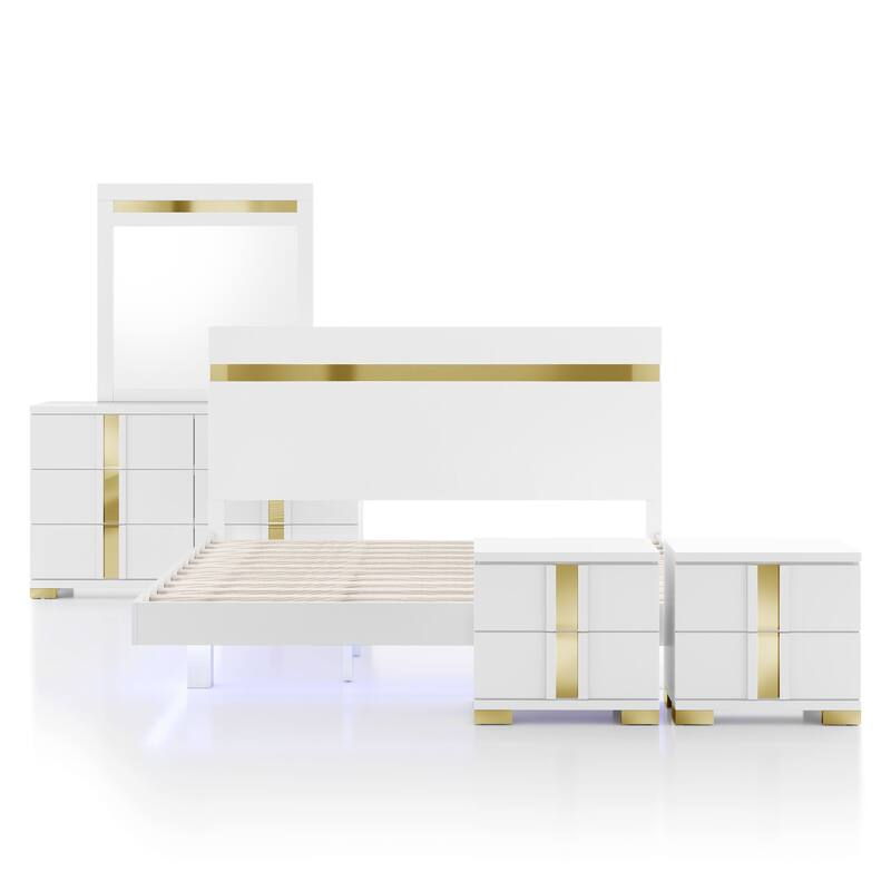 Furniture of America Halifax Modern 5-Piece Wood Platform Bedroom Set with Underbed LED