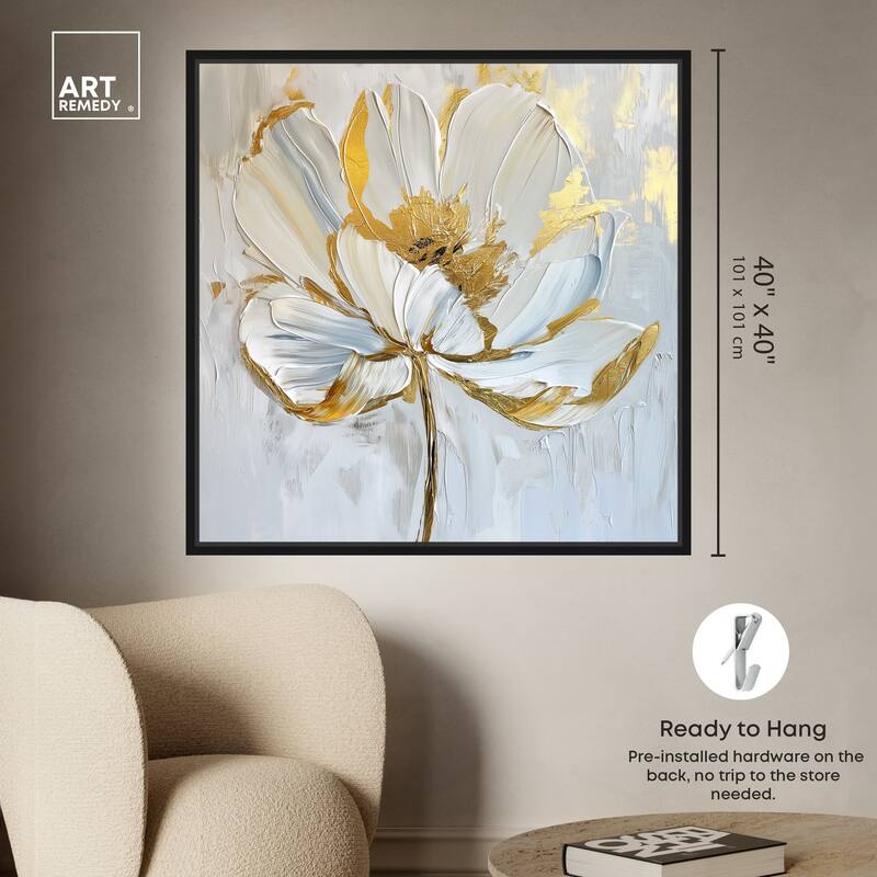 Art Remedy Gold Magnolia II Framed Floral Fine 1 Piece Canvas Wall Art