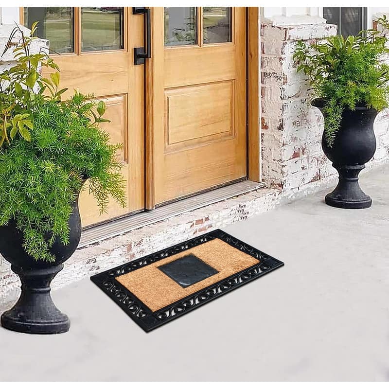 A1HC Rubber and Coir Maple Leaf, Heavy Weight Durable Black Doormat, 23"X38"