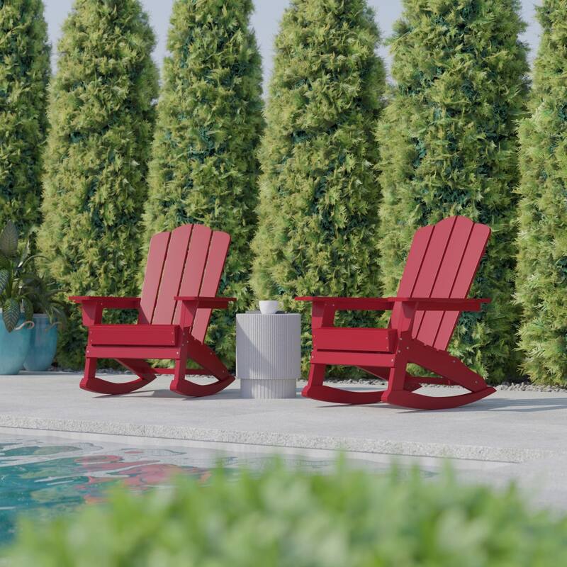 Commercial All-Weather Rocking Adirondack Chair with Swiveling Cupholder