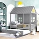 preview thumbnail 1 of 43, Wood House Bed with Twin Size Trundle, Wooden Daybed Frame with Roof and Window, Bedroom Furniture for Kids, Teens, Girls & Boys Grey - Twin