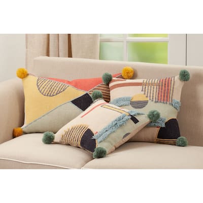 Embroidered Lumbar Pillow With Geometric Design