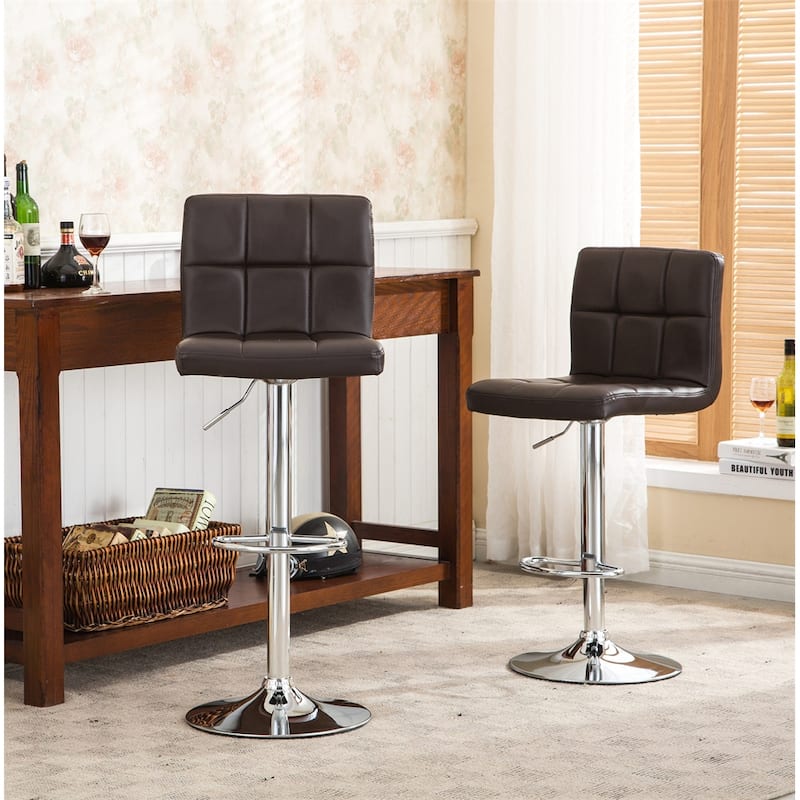 Swivel Faux Leather Adjustable Hydraulic Bar Stool (Set of 2)