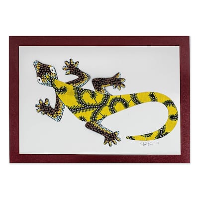 Novica Handmade Wall Gecko In Yellow Painting