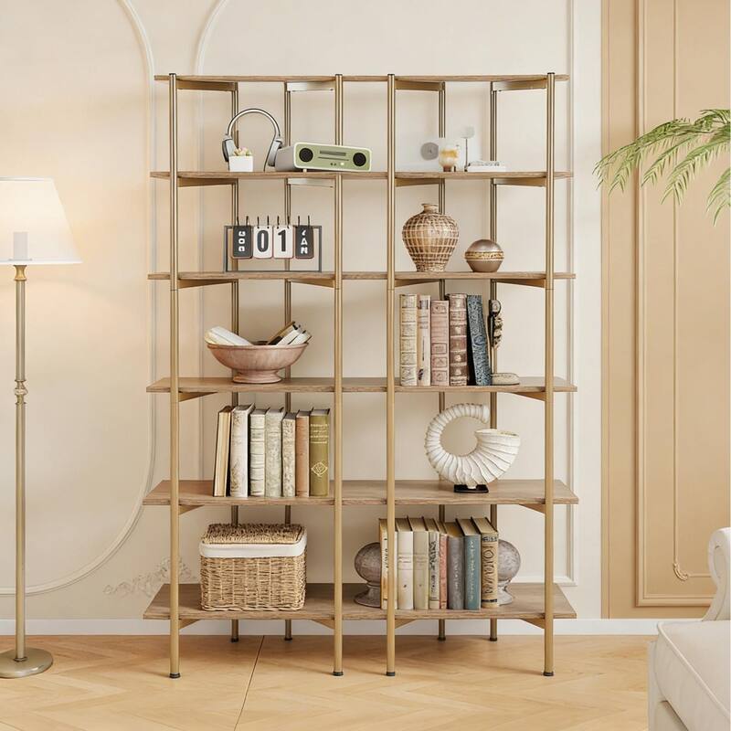 71-Inch Tall Bookshelf, 55'' Wide 6-Tier Bookcase with Metal Frame