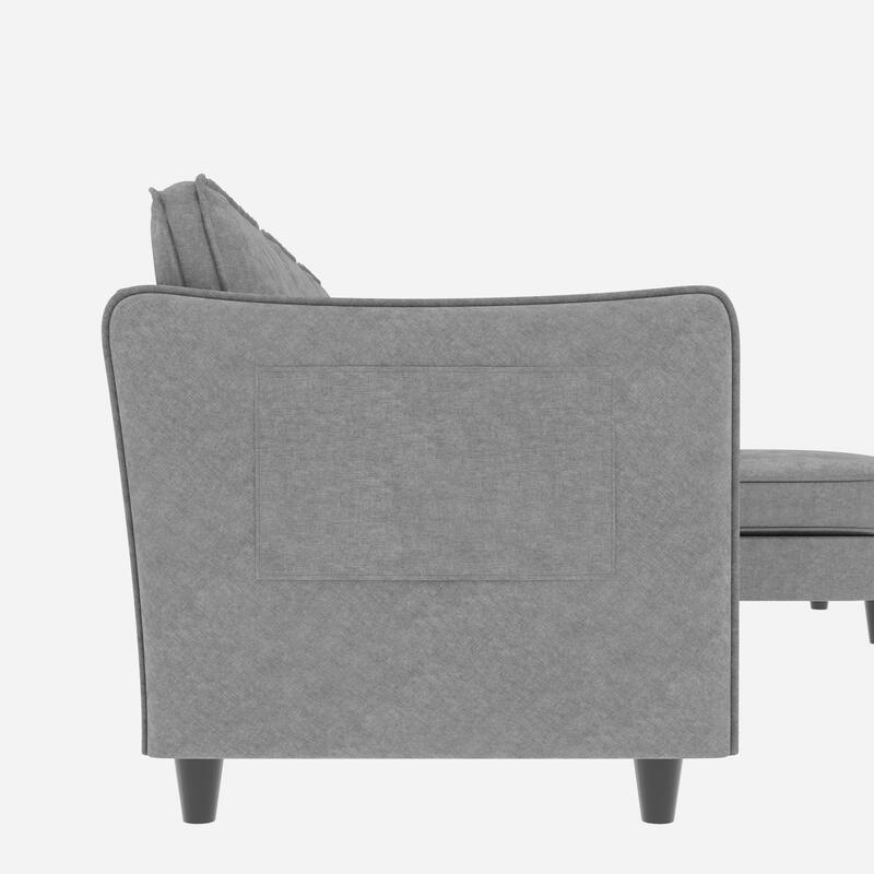 Convertible Sectional Sofa with Movable Ottoman, L-Shaped Sofa with Side Pockets, Corner 3 Seater Sofa for Living Room, Office