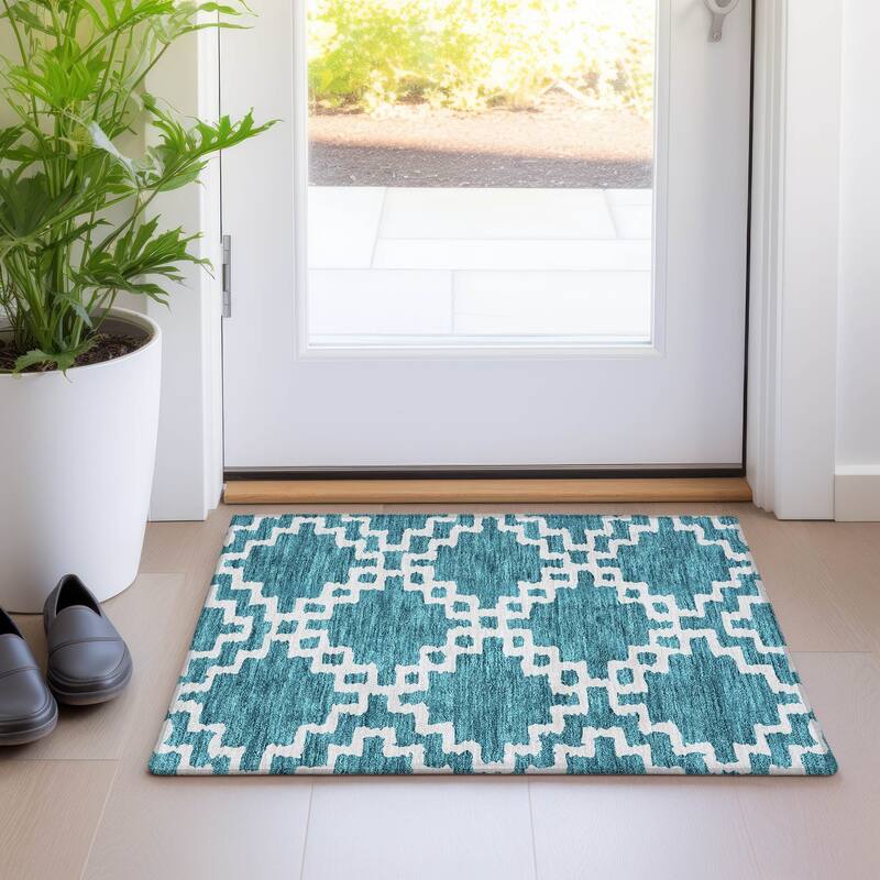 Premium Washable Super Soft Geo Trellis Mayfield Rug - Teal - 1'8" x 2'6"