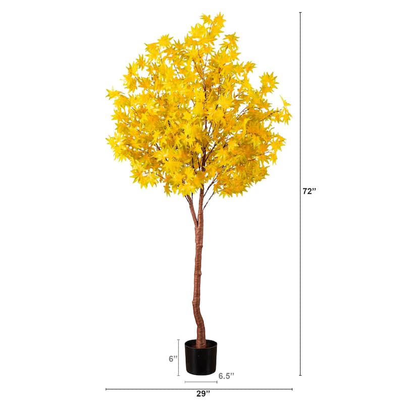 Pre-Lit Fall Yellow Maple Artificial Potted Tree - 6' - Warm White LED Lights