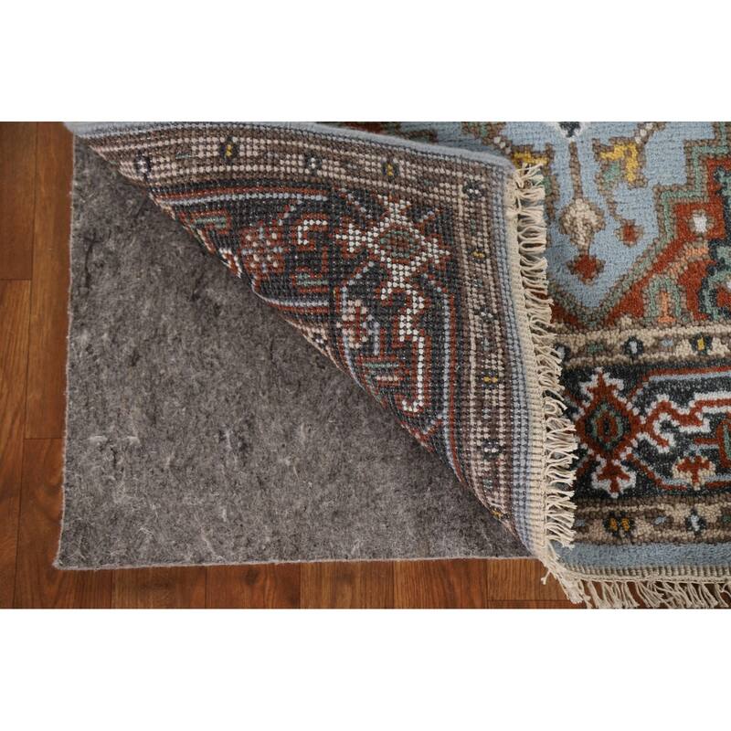 Light Blue Geometric Heriz Indian Area Rug Handmade Wool Carpet - 3'2"x 4'11"