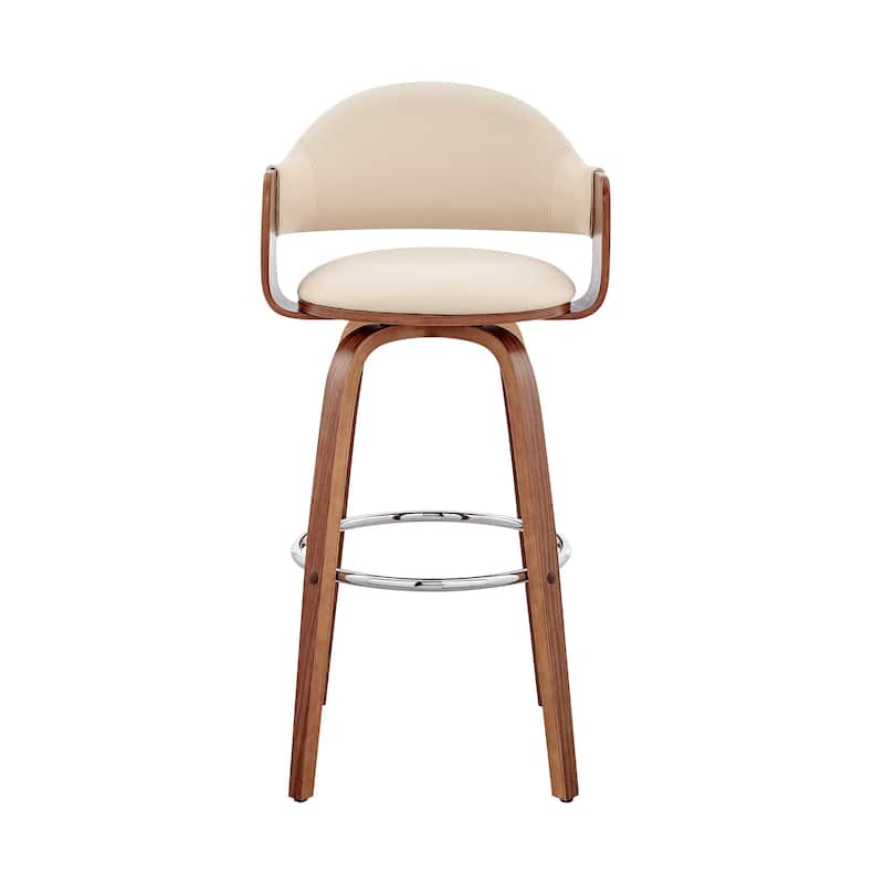 HomeRoots 30" Cream and Brown Fabric Low Back Bar Height Swivel Bar Chair