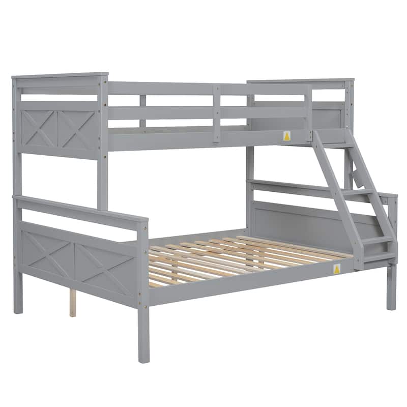 Gray Twin Over Full Bunk Bed with Guardrails and Ladder, Convertible to Two Beds